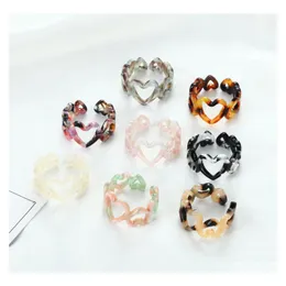 Band Rings Fashion Leopard Print Resin Acrylic Hollow Heart Chain Ring For Women Colourf Geometric Jewelry Gifts Drop Delivery Dhrz5