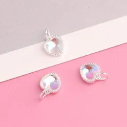 Charms S925 Ciondolo in argento sterling Pendenti con cuore in cristallo artificiale per le donne Accessori per collana tessuta a mano fai-da-te Materiali all'ingrosso