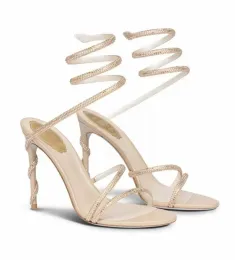 Rene Caovilla Margotトップ品質のイタリアの職人Renes 2023 Jewels Sandals Shoes Crystal-Embellied Strappy High Heils Party Dress Lady Gladiator