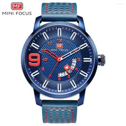 Wristwatches MINIFOCUS Brand Men's Luxury Design Quartz Watch Men Waterproof Fashion Male Clock Leather Strap Wristwatch Blue