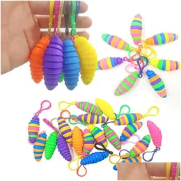 إلغاء الضغط لعبة تململ ألعاب Caterpillar Cute Bubbles Tool keychain keychain مرونة دفع فقاعة مضادة للأطفال الإجهاد التعليمي surbm