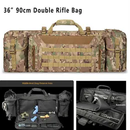 Taktisk 36 tum 90 cm dubbel gevärväska Molle Gun Case ryggsäck för M4 AK47 Carbine Airsoft Portable Bag Accessories for Hunting Q0233B