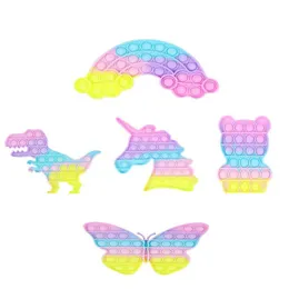 Descompressão Fidget Toys Toys Sensorial Dinosaur Unicorn Butterfly Macaron Animal Push Bubble Anti Stress Crianças educacionais e ADU DHWJG