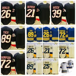 CUSTOM Mens 2022 Reverse Retro 26 Rasmus Dahlin Hockey Jerseys New Black 21 Kyle Okposo 72 Tage Thompson 89 Alex Tuch 39 Dominik Hasek 25 Ow