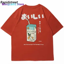 Erkek Tişörtleri 2023 Hip Hop Tshirt Erkek Japon Kanji İçecek Grafik T Shirt Street Giyim Harajuku Yaz Kısa Seve T-Shirt Unisex Üstler Turuncu 0304H23