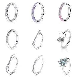 925 Silver Women Fit Pandora Ring Original Heart Crown Fashion Rings Purple White Pink Epoxy Diy Butterfly Crystal Finger