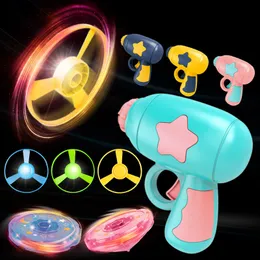 Children Saucer Launcher Pistol Outdoor Spinning Top Gun Toys Flying Disc Toys Kid Bamboo Dragonfly Ejection Luminous Gyroscope