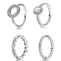 925 Silver Women Fit Pandora Ring Original Heart Crown Fashion Rings Round Big Cz White Color
