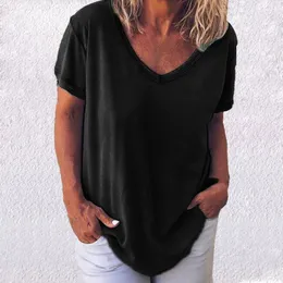 Camicie da donna 4xl 5xl di grandi dimensioni Donne a manica corta camicia di cotone a v-collo estate semplicità casual semplicità sciolta femmina nero top bianco