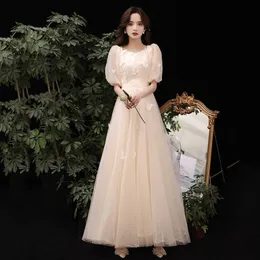 Etniska kläder mesh champagne cheongsam fjärilsapplikationer veckade kvällsfest klänning klänning älskling älskling nacke puff hylsa qipao elegant väst