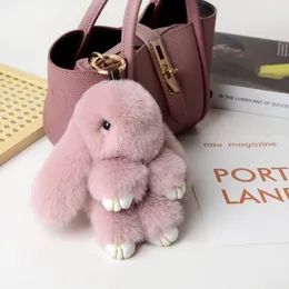 15CM Charm Real Fur Rabbit Keychain For Luxury Women Bag Men Car KeyRing Girl Gifts Cute Doll Plush Key Chains Pendent