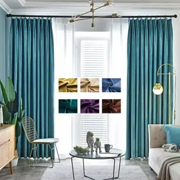 Cortina de cortina cortinas de veludo de luxo para sala de estar quarto sólido porta de janela lisa Tulle verde azul marrom amarelo
