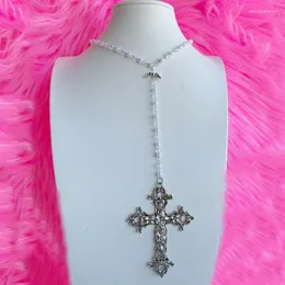 Hänge halsband goth accessoarer pärlor ängel kors halsband egirl estetiska punk kvinnor koreanska mode diy smycken y2k