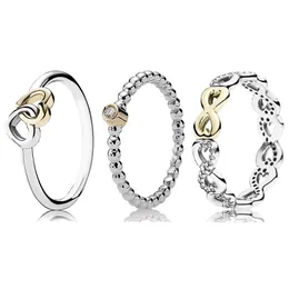 925 Srebrne kobiety dopasowane Pandora Pierścień Oryginalne serce Crown Pierścienie moda dwa