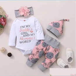 Clothing Sets Hibobi 4Pcs Baby Girl Clothes Set Born Kids Childern Toddler Outfits Infant Drop Delivery Maternity Dhqjg