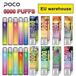 EU-lager Eletronic Cigarett Original Mesh Coil 5000 puffar Poco Huge Disposable Vape Pen-patron Uppladdningsbar 15ML 10-färgsenhet Vapor-penna Vaporizer