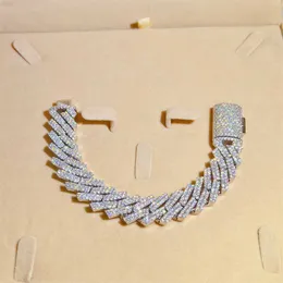 Passera diamanttestare helt isat fast anpassat lås 15mm Moissanite Custom Cuban Armband Chain