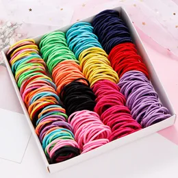 100pcs/Set Girls Bunte Nylon Basis elastische Haarbänder Kinder Zöhne Zipfelhaarbinden Gummibänder Stirnband Fashion Hair Accessoires