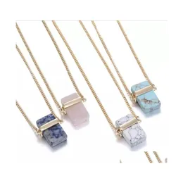 Colares pendentes Moda Rec Rec Natural Stone Gold Bated Blue Pink Quartz Colar Turquoise Sweater Long Sweater for Women Jewelry Gift Drop Dhuxn