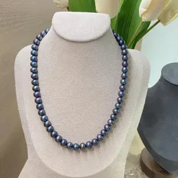 Cadeias de 8mm de água doce preto colar de pérolas de zircão de zircão redondo pérolas de pérolas de miçangas vintage collier perles jóias para mulheres presentes