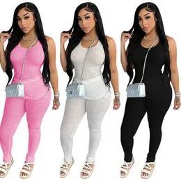 Wholesale Casual Women Clothing Two Piece Outfits Camisole Tops Special Thread Semi-transparent Sexy Hot Girl Active Sweatsuits