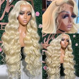 Włosy brazylijskie 613 miodowy blond kolor 13x4 HD przezroczysta koronka przodu peruki ciało fala 30 Cal syntetyczna koronka przodu peruka dla kobiet