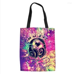 Evening Bags Women Printed Tote Color Headphones Canvas Bag Causal Travel Storage Reusable Shopping Bulk Bolsa Reutilizable