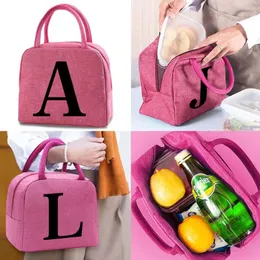 Duffel Bags Lunch Bag Women Thermal Children Portable Zipper Cooler Handbag Organizer Black Letter Print Insulated Canvas Packet