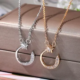 펜던트 목걸이 Huitan Aesthetic Star Moon Necklace for Women Romantic Bridal Wedding Party Accessories 현대 디자인 CZ Fashion Jewelry