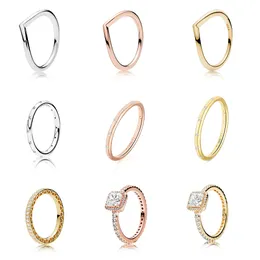 925 Women Silver Ring Original Heart Crown Rings Rose Gold Heart Round Crystal Square Cz Finger