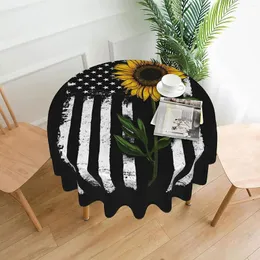 Table Cloth Sunflower And American Flag Round Tablecloth Waterproof Stain Resistant Washable Polyester Cover For Dining