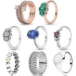 925 سيلفر نساء Fit Pandora Ring الأصلي حلقات أزياء التاج القلب الفخمة Sparkle Triple Spiral Dite Halo Three Stone My One True Love