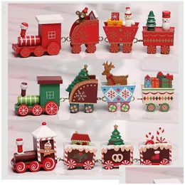 Decorações de Natal Trem de madeira Crianças do dia Presentes verdes Branco vermelho Natal TRAIS TRAIS Snowflake decoração pintada de ornamento entrega dhctb