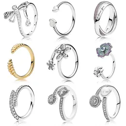 925 Mulheres prateadas FIT PANDORA RING ORIGINAL CORONHA COROWN RINGS PARA AMOR AMOR CORAÇÃO LOTUS DROGNFLY CRISTAL CEDIMENTO ABRIL