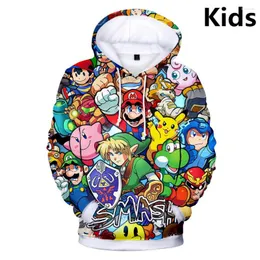 Hoodies masculinos de 2 a 14 anos Capuz do capuz Super Smash Bros. 3D Moletom meninos meninas Menas de manga comprida Casaco de casaco