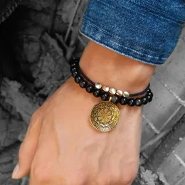 Strand Feng Shui Tibetan Buddha Obsidian Stone Beads Black Bracelets Men Women Wristband Gold Wealth And Good Luck Red Rope Bracelet