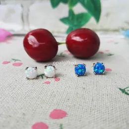 Stud Earrings 1 Pair Round Cabochon Blue Pink White Fire Opal For Women 6mm 925 Sterling Silver Wholesale Jewelry