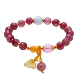 Strand atacado morango pulseiras de cristal natural contas redondas com pulseira de concha amarela para mulheres menina jóias de pulso joursneige