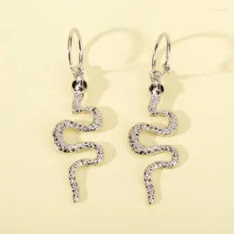 Hoop Earrings & Huggie Minar Cool Sparkly Rhinestones Twisted Snake For Women Silver Color Metal Crazy Animal Statement JewelryHoop Odet22