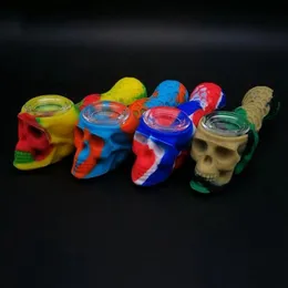 Multifonctionnel Coloré Silicone Crâne Style Tuyaux Herbe Tabac Huile Rigs Stockage Cachette Verre Trou Filtre Bol Pipes À Main Fumer Cigarette Paille Cuillère Porte-Cuillère