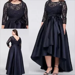 Preto plus size alta baixa mãe da noiva vestidos com meia mangas pura renda vestidos de noite a linha barato formal mãe vestido