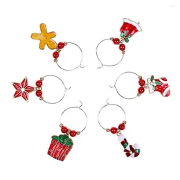 Christmas Decorations 6Pcs/Set Wine Glass Party Year Xmas Cup Metal Ring Pendant Decor Table