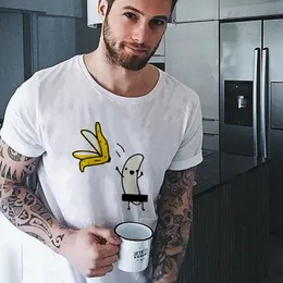 남자 티셔츠 남자 티셔츠 여름 귀여운 바나나 재미있는 디자인 힙 스터 남자 티셔츠 흰색 o- 넥 캐주얼 패션 T 셔츠 의상 스트리트웨어 230303
