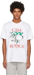 23ss New Casablanca Hawaii beach Classic Fashion T shirt masculino e feminino Rabbit preto e branco com estampa xadrez e versátil camiseta de manga curta