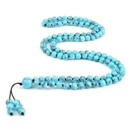 Strang Perlenstränge 108 Mala natürliche blaue Türkise Onyx Gebetsarmbänder Halskette handgemachtes Reiki-Heilarmband Charm Malachit Jude