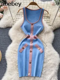 캐주얼 드레스 2023 여름 니트 드레스를위한 미니 여성 패션 멍청이 우아함 파라 무지르 로브 팜메 로파