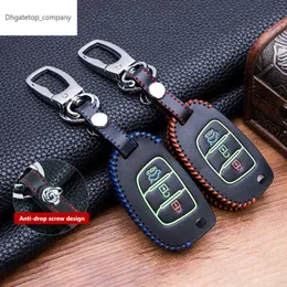 Hand Sewing Luminous New Leather Car Remote Flip Key Shell Cover Case For Hyundai Creta I10 I20 Tucson Elantra Santa Fe 2016 2017