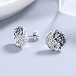 Серьги -грибы Ying Ying Silver Sterling 925 с бриллиантом для женщин и девочек Симпатичный модный тай -чи круглый ухо Инь