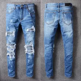 2023 Jeans da uomo di moda Runway Slim Racer Biker Jeans * 1132 Hiphop Skinny Men Pantaloni da jogging strappati in denim Pantaloni da uomo antirughe Jean