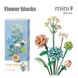 Blocos Mini Bloco de Construção Flor DIY Buquê Criativo Decoração de Casa Vaso Modelo 3D Montado Tijolo Brinquedo Infantil Presente de Menina 230303